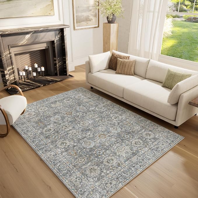 Washable Rugs for Living Room: 5x7 Area Rugs for Bedroom Ultra Soft Non-Slip Stain Resistant Vintage Boho Large Carpet for High-Traffic Dining Room - Farmhouse Decor