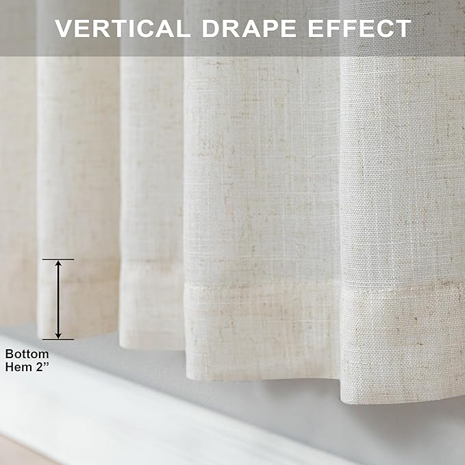 Ivory Cream Colored Curtains 5 FT Wide by 84 Inches Long for Bedroom 2 Panel Back Tab Pocket Sheer Linen Large Drape Light Filtering Extra Wide Curtain for Living Room Dining Hall Hallway 60x84 Length