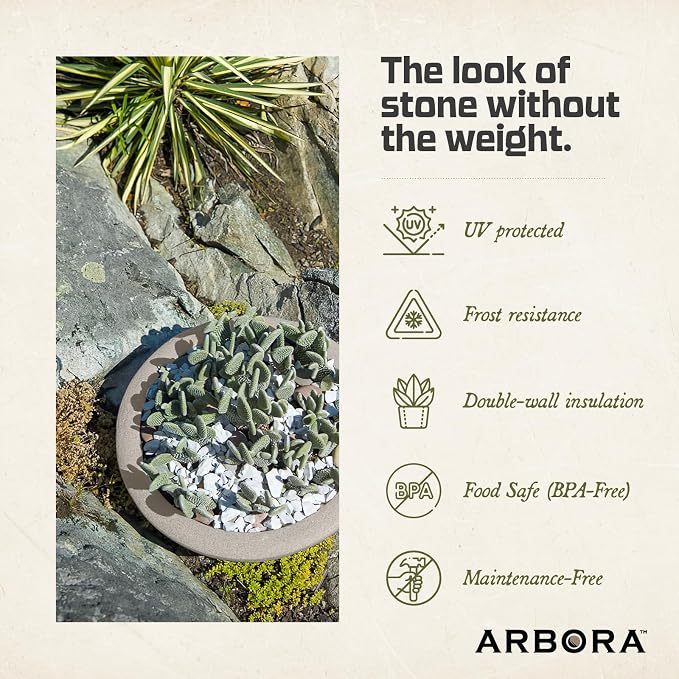 ARBORA 21" Santorini Bowl 2-Pack with Classic Cream Finish - Polyresin Indoor and Outdoor Planters, Durable, Weatherproof, Lightweight, Large Plant Pots for Patio, Garden, Deck, Entryway