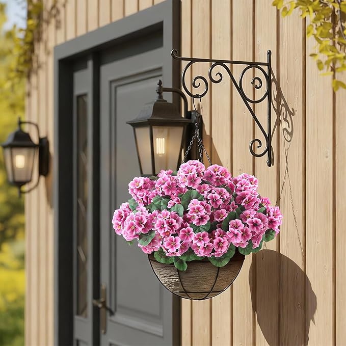GLIDLION 12 Bundles Artificial Geranium Flowers for Spring Summer Decor, UV-Resistant Fake Plants Realistic Faux Silk Bouquets for Front Door Farmhouse Garden Porch Home Outdoor Decor (Pink)