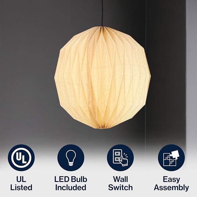 JONATHAN Y 15.75" Natural 1-Light Paper Pendant Light, Modern Vintage Honeycomb Orb Shade Hanging Lantern for Dining Room, Scandinavian Minimalist, LED Bulb Included JYL9101B