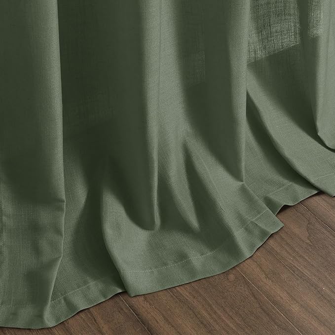 Nanspring Forest Green Linen Curtains 108 Inches Long for Living Room Light Filtering Semi Sheer Curtain Back Tab Wabi Sabi Boho Decor Floor to Ceiling High Window for Bedroom Office 52x108, 2 Panels