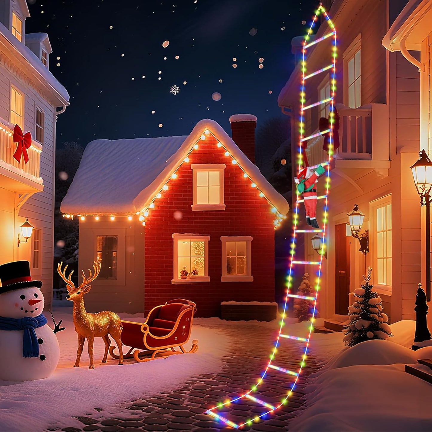 LED Christmas Ladder Lights 10ft with Santa Claus Decorations 2025 Upgrade Decorative Multicolor Lights for Outdoor and Indoor, Window, Garden, Home, Wall, Xmas Tree Decor Waterproof with 8 Modes