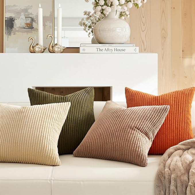 Topfinel Boho Rust OliveGreen Throw Pillow Covers 16x16 Inch Set of 4 Mordern Nordic Cushion Covers Soft Corduroy Fall Home Decor for Couch Bed Sofa Living Room Forest Green