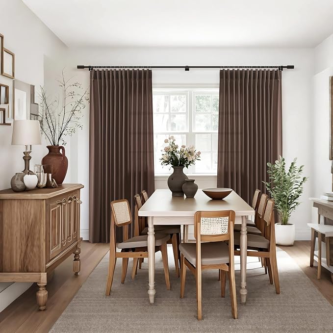 Jowels Coffee Linen Curtains 96 Inch Long 2 Panels for Living Room | Brown Light Filtering Semi Sheer Curtain,Back Tab Pocket Pleated Look,Farmhouse Textured Privacy Drapes for Bedroom Window