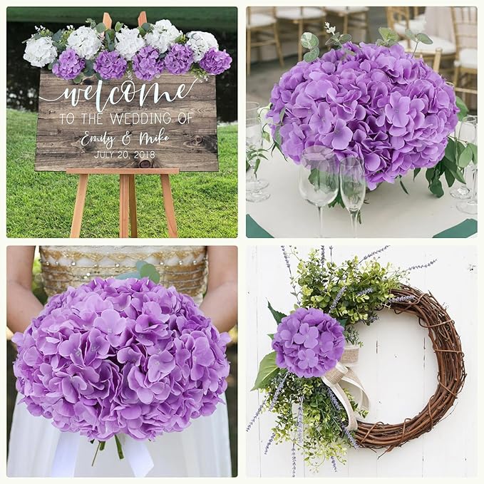 AVIVIHO 65pcs Lavender Fake Flowers Hydrangea Artificial Flowers Bluk (Not Squished, No Steaming Need) Hydrangeas Silk Flowers with Stems for Home Weddings,Table Centerpieces,Party Arch Decorations
