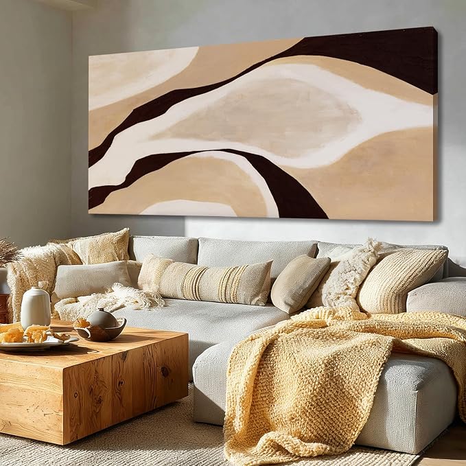 Dolidoteart Beige Brown Black Abstract Canvas Wall Art, Large Wall Decor for Living Room Bedroom Dining Room Office, Modern Neutral Art Print, 29x58 Inch