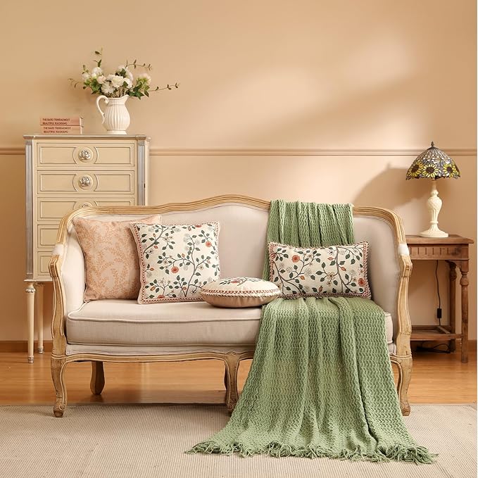 ISAENNE Designer Elegant Linen Throw Pillow Cover,Set of 2,20"x12"-Flora A | French Rectangle Decor Pillow Cover,Concealed Zipper Design,Floral Pattern,Sofa,Bedroom,Living Room,Lounge Chairs