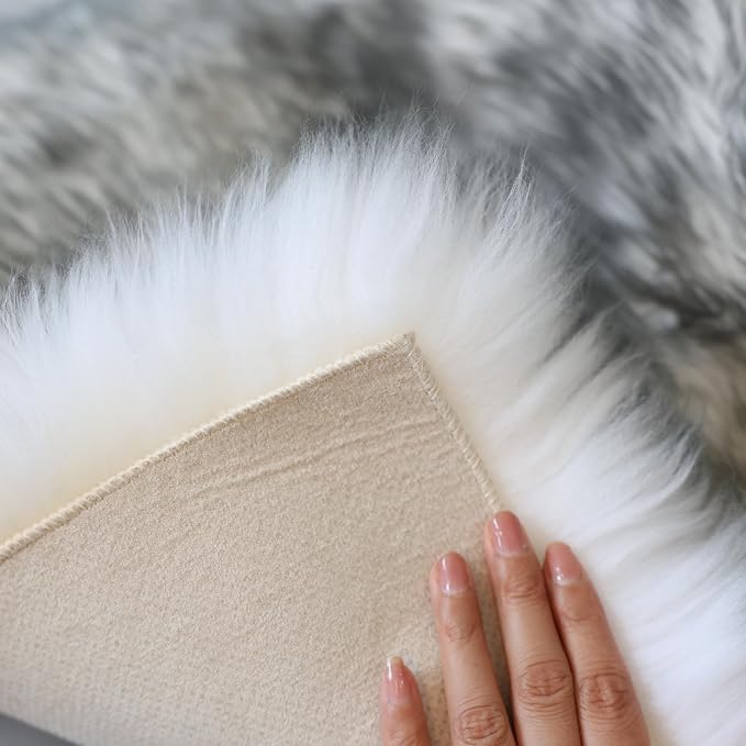 Sheepskin Chair Cushion Non-Slip Back Square Genuine Fur Chair Cover Silky Natural Wool Seat Cushion Pad Soft Area Rugs Carpet for Home Office Restaurant Chair 18x18 Inch (Pack of 2), Silver Grey