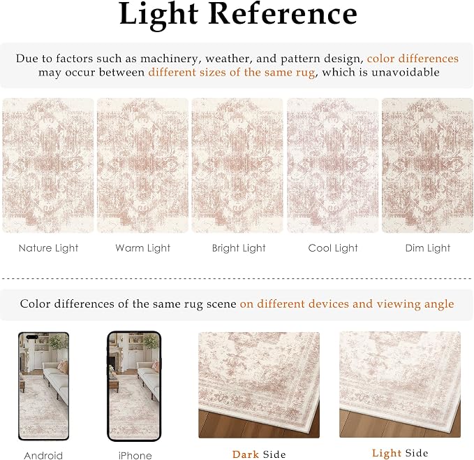 PureCozy Washable Rug 6x9 Area Rug for Living Room Pink Vintage Boho Medallion Large Distressed Retro Carpet Non Slip Indoor Low Pile Small Soft Bedroom Dining Room Home Office
