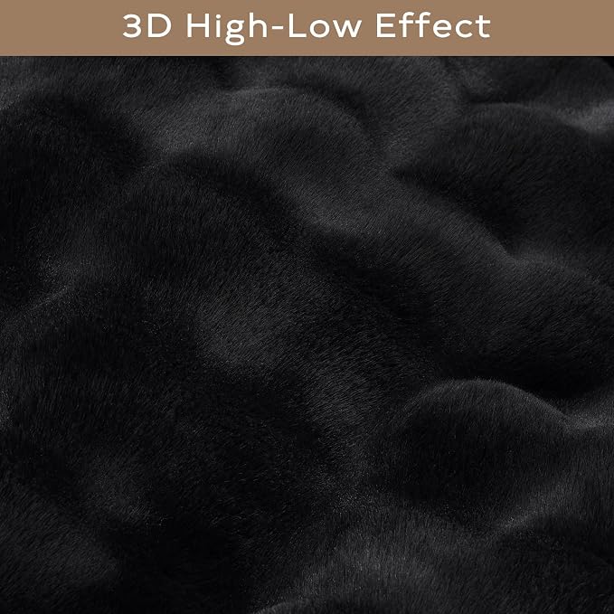 Ashler Faux Rabbit Fur Rug, Black 5x7 FT Fluffy Soft Area Rug, Rectangle Fuzzy Carpet for Living Room, Bedroom, Machine Washable Shaggy Nursery Rug - 3D Bubble Rug
