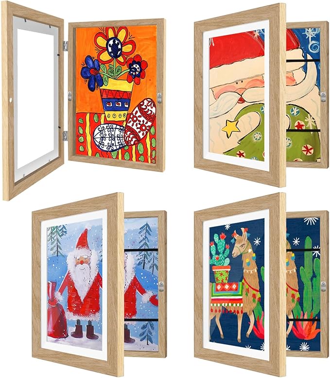 4 Pack Kids Artwork Frames Changeable 8.5 x 11 Inch Children Art Projects Kids Art Frames Front Opening Picture Display Frame, Wood