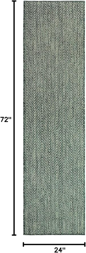 Nourison Home Horizon Indoor/Outdoor Green 2' x 6' Area Rug - Easy Clean, Non Shedding, Bed Room, Living Room, Dining Room, Kitchen (6' Runner)