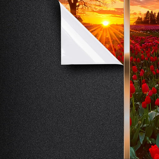 DUOFIRE Blackout Window Film Sun Blocking White Black Window Privacy Film Non Adhesive Static Cling Removable Windows Tint Anti -Glare Day Sleep Windows Tinting Films for Home, Office (23.6x118in)