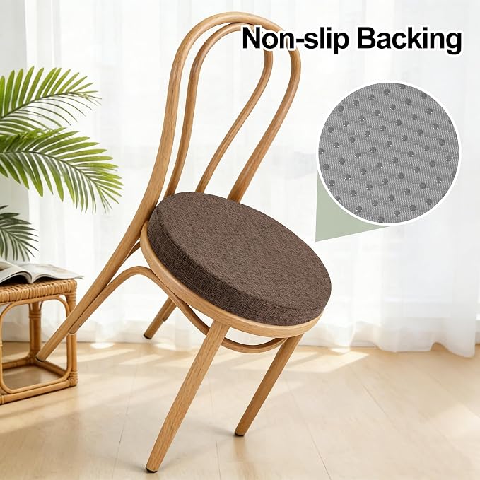 Tromlycs Round Chair Seat Cushions for Circle Bistro Stool Chairs Pads Pillow Large Indoor Circular Non Slip Foam Cushion 18 inch Brown Set of 2