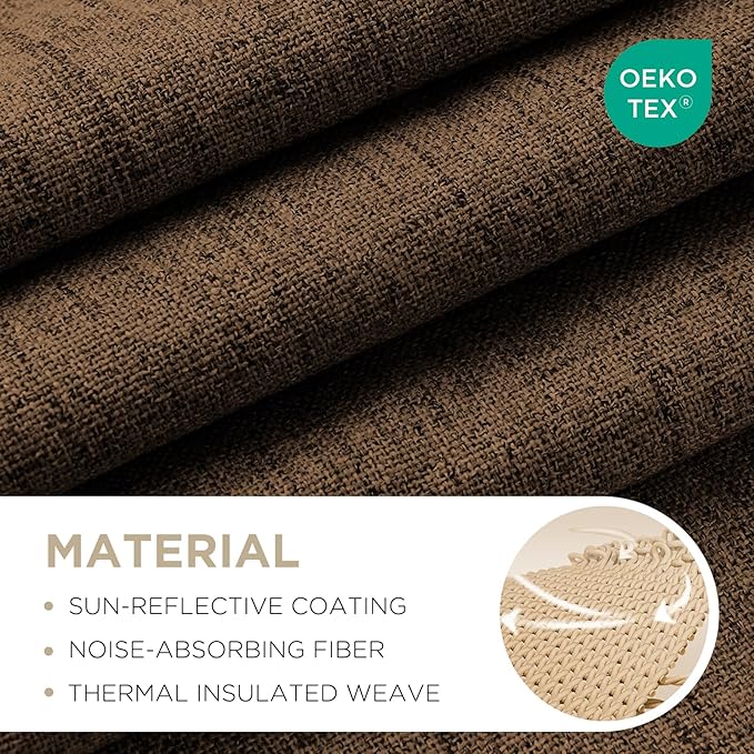 Joydeco Linen Blackout Curtains for Bedroom - 100% Light Blocking 1 Panels, Cappuccino Drapes 100" W x 120" L, Thermal Insulated Room Darkening Curtains for Living Room, Rod Pocket & Back Tabs