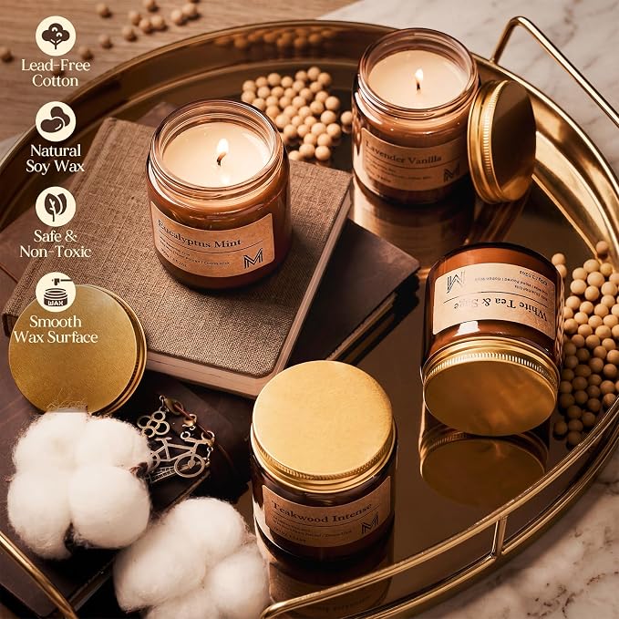 M&SENSE 4 Pack Candle Gift Set, Aromatherapy Scented Candle for Home Fragrance, Natural Soy Wax Candles for Stress Relief, Yoga, Long Lasting Small Jar Candle Gift Set for Birthday Housewarming