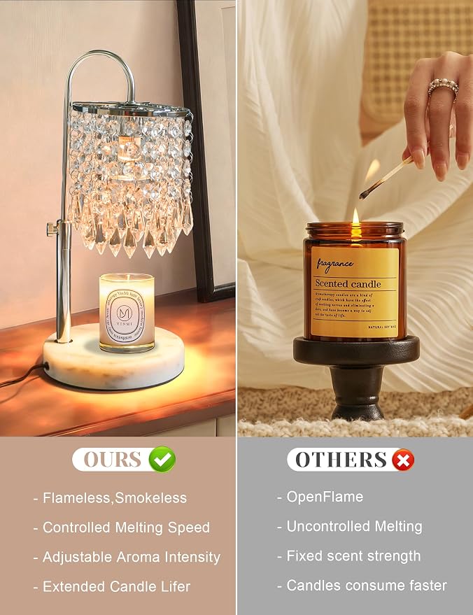 Candle Warmer Lamp with Timer Dimmable, Birthday Gifts for Women, Wax Melt Warmer for House Warming Gifts New Home Decor, Adjustable Height Crystal Candle Lamp for Jar Candles with 3 Bulbs, Silver