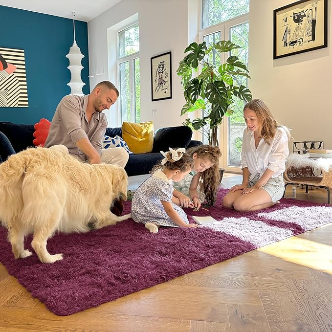 OLANLY 2x5 Machine Washable Runner Rugs for Hallway, Soft Fluffy Shaggy Bedside Rugs for Bedroom, Living Room, Indoor Floor Carpet for Kids Girls Boys, Nursery Rooms, Home Decor Aesthetic, Burgundy