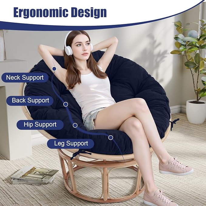 idee-home Papasan Chair Cushion, Circle Papasan Chair Cushion(Cushion Only) | Papasan Cushion with Thick Corduroy Cover, 52 x 52 Inch Cushion for Egg Chair, Navy