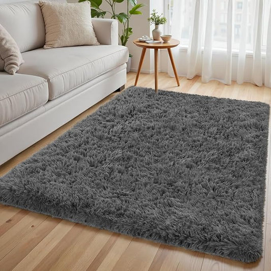 4x6 Area Rug for Living Room, Ultra Soft Fluffy Shag Rugs for Bedroom, Non-Slip Large Fuzzy Plush Rug Indoor Floor Carpet for Nursery Kids Office Dorm Modern Decor, Dark Gray
