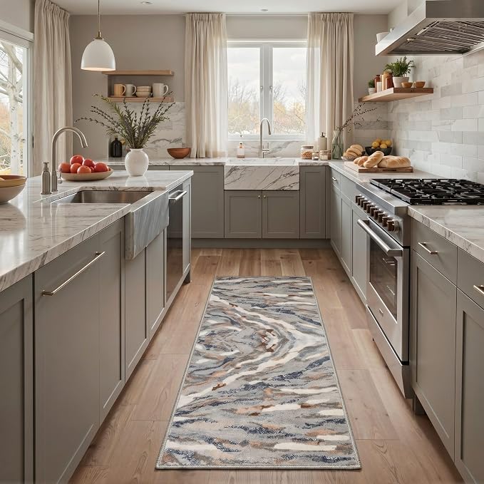 BEIMO 2x3 Rugs for Entryway Entrance Kitchen Bathroom, Machine Washable Rug Modern Abstract Soft Area Rug, Low Pile Indoor Floor Carpet with Non Slip Backing, Warm Greige