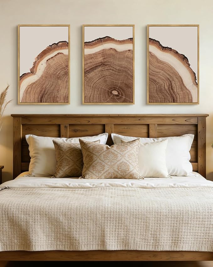 PHOPAGO Vintage Tree Rings Wood Framed Wall Art Large 16x24in Modern Retro Stump Wall Decor Nature Farmhouse Rustic Art Prints Home Decor - Natural Framed