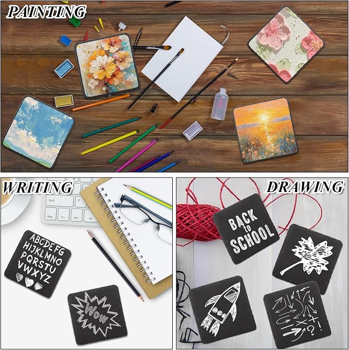 YOUNTHYE 36PCS Slate Coasters Bulk Black Stone Coasters Square Slate Coasters 4 inch Slate Stone Cup Coaster Set for Drink Bar Kitchen Home Blanks with Anti-Scratch Bottom
