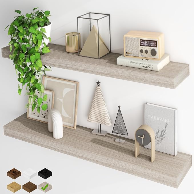 Fun Memories Floating Shelves for Wall, 40Inch Floating Shelves Set of 2, Hanging Shelf with Invisible Brackets, Wood Shelves for Living Room, Bedroom, Kitchen, Grey