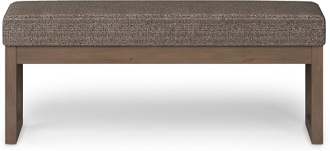 SIMPLIHOME Milltown Large Ottoman Bench - 44 inch Wide Upholstered Tweed Look Fabric Rectangle Footstool Ottoman in Mink Brown, Contemporary Bench for Bedroom with Cushioned Seat, Assembled