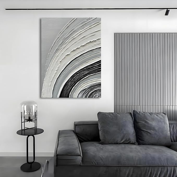 40x28 inch Hand-Painted White and Black Abstract Art Modern Minimalist Oil Painting Decorative Art for Home Office Walls