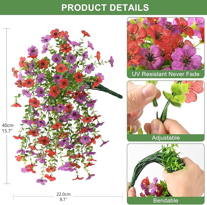ZFProcess Artificial Hanging Flowers for Outdoors Spring Decoration, 2PCS Silk Fake Daisy Realistic Fake Outdoor Flowers UV Resistant Porch Patio Window Yard Decor(Purple Red)