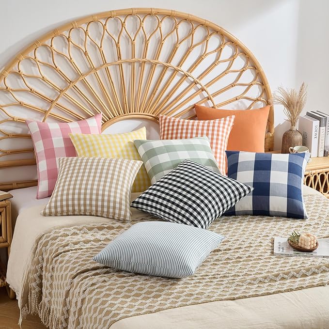 CARRIE HOME Farmhouse Pink Decorative Throw Pillow Covers 18x18 Inch Set of 4, Cute Light Pink Couch Pillow Covers 18 x 18， Spring Coquette Room Decor Boho Accent Cushion Covers for Sofa Bed