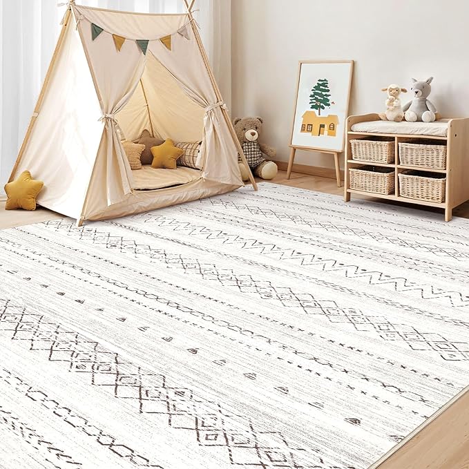 cotiled 10x14 Area Rug Living Room: Washable Boho Rugs with Non Slip Backing Large Soft Indoor Stain Resistant Carpet for Bedroom Farmhouse Dining Room Lightweight Home Decor Brown