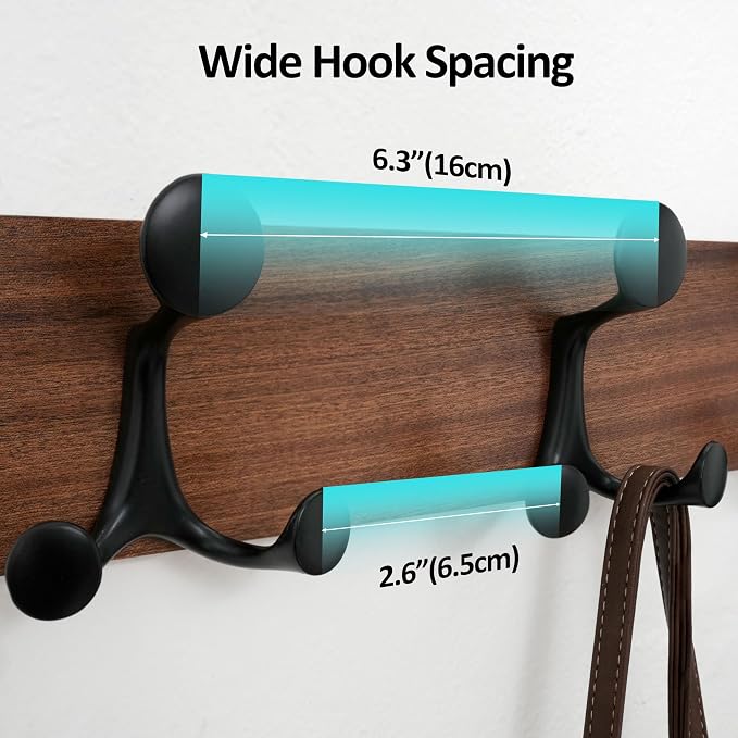 WEBI Coat Rack Wall Mount,17" Solid Wood Coat Hooks Wall Mounted Coat Hanger,16" Hole to Hole,Heavy Duty 3 Triple Hooks for Hanging Coats,Jacket,Hat,Backpack,Farmhouse,Reddish Brown,2 Packs