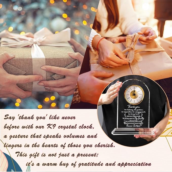 Thank You Gifts Clock for Women, Men, Appreciation Gift for Friends, Coworkers, Teacher - Inspirational Quotes Gifts for Mom, Sister - K9 Crystal Thank You Clock Desk & Home Decor