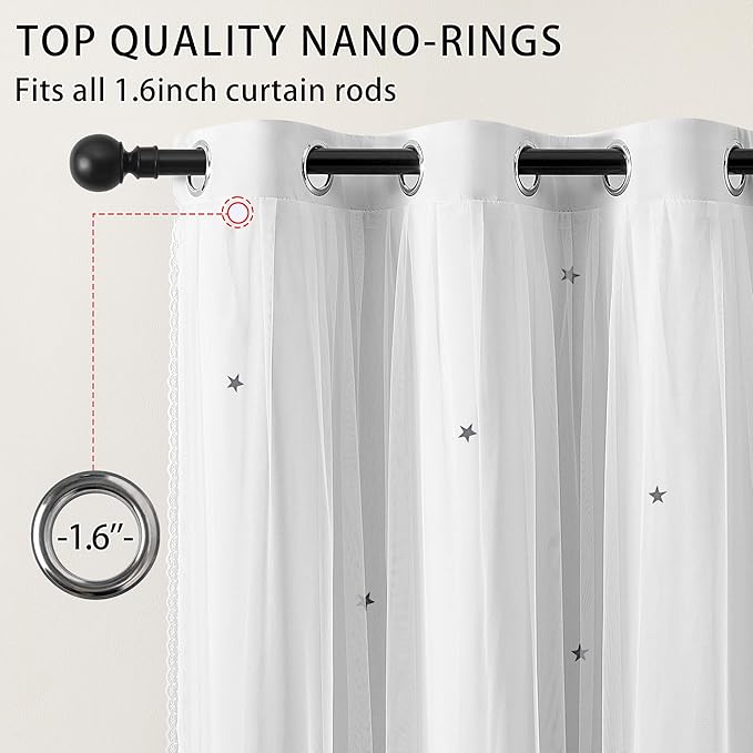 XiDi White Curtains for Girls Bedroom 84 Inches Long Blackout Nursery Curtains Double Layer with Sheer Overlay for Kids Toddler Princess Room Grommet Privacy Room Darkening Window Drapes 52x84 Inches