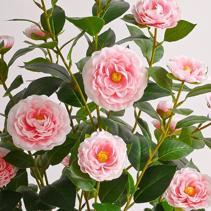 2 Pack 38" Artificial Camellia Tree, Artificial Plants Outdoor Faux Plants in Pot, Artificial Flower for Outdoors Front Porch Decor, Fake Tree Plant Faux Flowers for Indoor Outdoor Home Decor, Pink