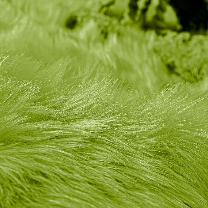 Goolela Lime Green Round Fluffy Rug for Bedroom 3ft Circle Faux Fur Sheepskin Soft Bedside Furry Shag Playroom Small Decor Washable