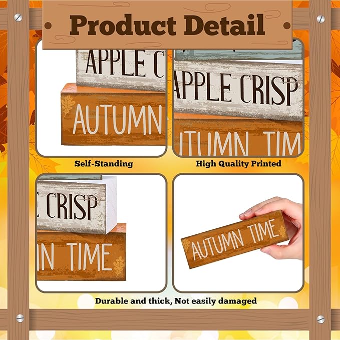 Lineshading 4 Pcs Thanksgiving Decoration for Home Wooden Maple Leaf Fall Tiered Tray Decor Thanksgiving Centerpiece Rustic Decorative Maple Leaf Block Signs Gift Farmhouse Autumn Decoration for Home