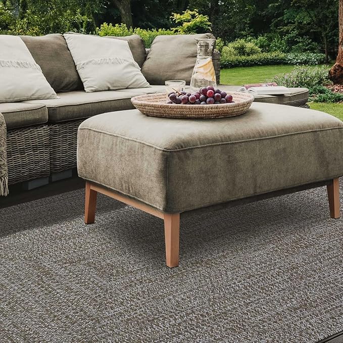 Superior Indoor Outdoor Braided Area Rug, Reversible Dual-Tone Home Floor Decor for Kitchen, Entryway, Patio, Front Porch, Deck, Modern, Boho, Farmhouse Style, 8' x 10', Latte/White