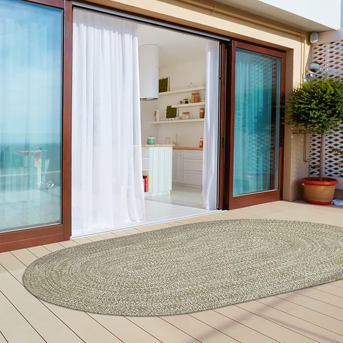 Superior Reversible Braided Indoor/Outdoor Area Rug, 5' x 8', Fog Green-White