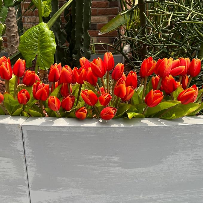 Artificial Fake Flowers Tulip for Outdoor Decoration,UV Resistant Faux Plastic Fabric Greenery Shrubs Plants Fake Flowers Hanging Planter Kitchen Home Garden Wedding Decor (Orange)