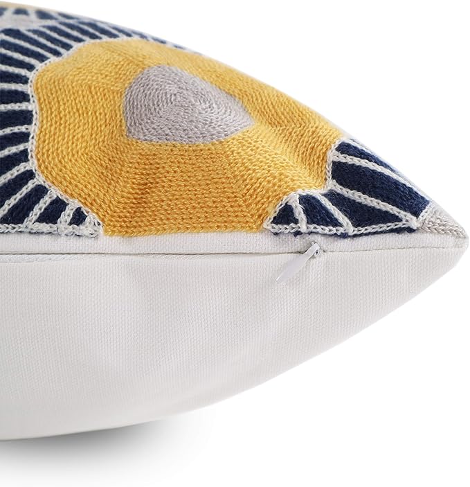 Embroidery Throw Pillow Covers 18x18 Home Decor Floor Pillow Cover for Couch Sofa Bed Room Chair 100% Cotton Cushion Cover Pillowcase 45x45cm Yellow Sunflowers Embroidered, 1 Piece