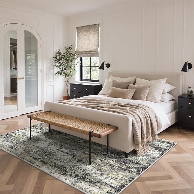 BEIMO Area Rugs 5x7 for Living Room Bedroom, Modern Abstract Machine Washable Rug, Large Soft Low Pile Floor Carpet with Non Slip Backing for Dining Room, Black/Beige