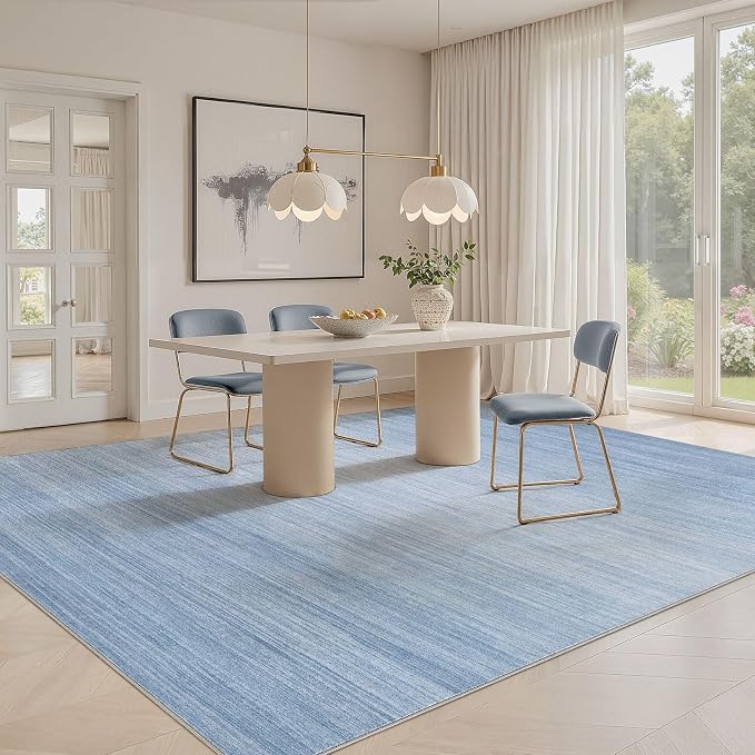 UERMEI 10x12 Washable Area Rug - Neutral Modern Abstract Living Room Rugs, Non-Slip Soft Large Indoor Floor Carpet for Bedroom Home Office & Under Dining Table Decor, Blue