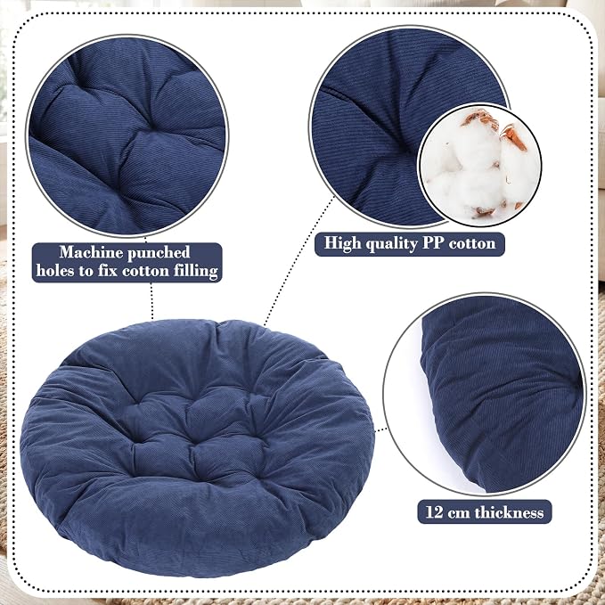 Funnymoom Extra Large Floor Pillow 35 Inch Round Floor Meditation Cushion Papasan Swing Cushion for Adults Oversized Playroom Pillows Big Pillow for Yoga Living Room Sofa Balcony(Dark Blue, Classic)