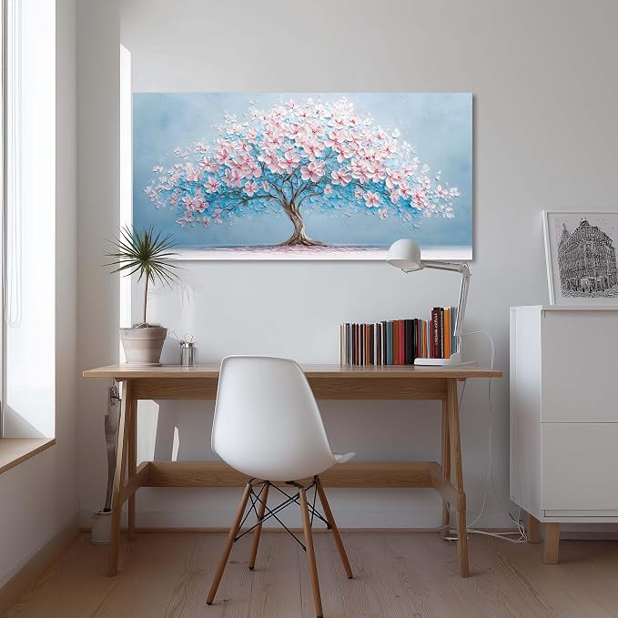 Ggaafet Pink Blue Tree Wall Art for Bedroom Canvas Oil Painting Prints Beautiful Tree of Life Art Deco Modern Artwork Office Family Dining Room Decor