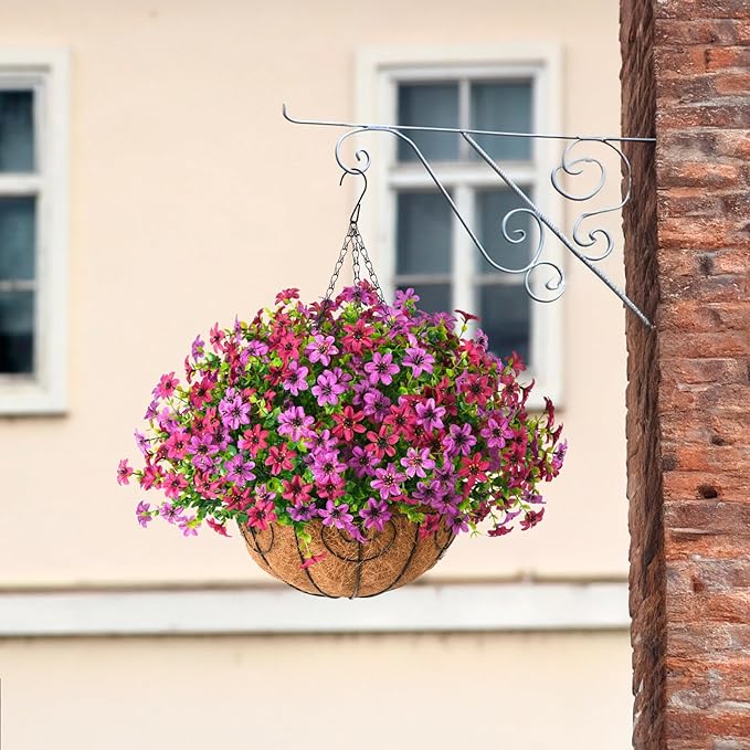 Artificial Flowers Fake Hanging Basket for Outdoor Spring Summer Decoration, 12 Bundles Faux Hanging Plants UV Resistant, Realistic Silk Flower for Outside Planters Porch Patio Balcony Yard Garden