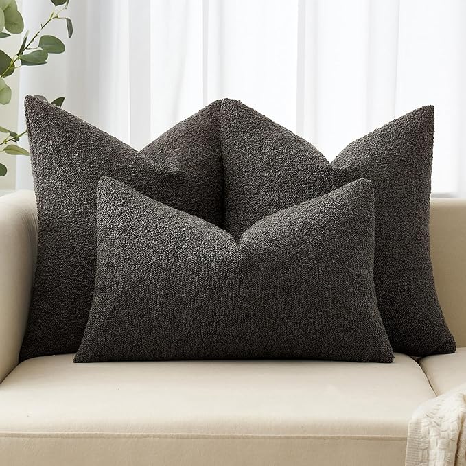 MIULEE 18x18 Inch Decorative Pillow Covers for Couch Bed Set of 2 Textured Boucle Neutral Throw Pillow Covers Dark Coffee Brown Accent Solid Pillowcases Sofa Living Room Home Decor